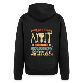 Opi WENN OPA ES NICHT REPARIEREN KANN SIND WIR AM - Unisex Premium Bio Zip Hoodie - Schwarz - Hinten - Nico (187cm)