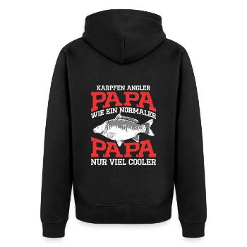 KARPFEN ANGLER PAPA WIE EIN NORMALER PAPA Lustiges - Unisex Premium Bio Zip Hoodie - Schwarz - Hinten - Nico (187cm)