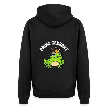 Karneval Frosch PRINZ GESUCHT Lustiges Kostüm - Unisex Premium Bio Zip Hoodie - Schwarz - Hinten - Nico (187cm)