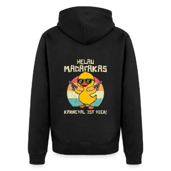 HELAU MADAFAKAS KARNEVAL IST HIER Lustiges Enten - Unisex Premium Bio Zip Hoodie - Schwarz - Hinten - Nico (187cm)