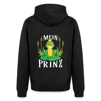 Karneval Party Männer MEIN PRINZ Lustiges Frosch - Unisex Premium Bio Zip Hoodie - Schwarz - Hinten - Nico (187cm)