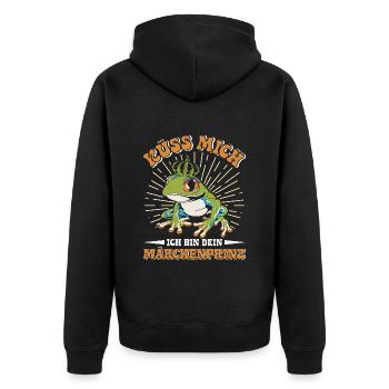 Froschkostüm KÜSS MICH BIN EIN MÄRCHENPRINZ - Unisex Premium Bio Zip Hoodie - Schwarz - Hinten - Nico (187cm)