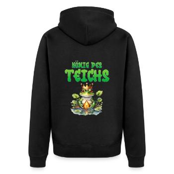 Froschkostüm KÖNIG DES TEICHS Lustiges Karneval - Unisex Premium Bio Zip Hoodie - Schwarz - Hinten - Nico (187cm)