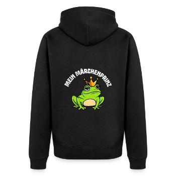 Froschkostüm FRAUEN MEIN MÄRCHENPRINZ Lustiges - Unisex Premium Bio Zip Hoodie - Schwarz - Hinten - Nico (187cm)