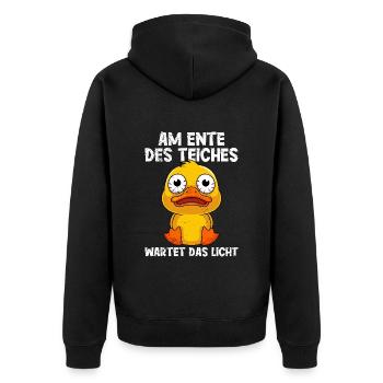 Karneval Party AM ENTE DES TEICHS WARTET LICHT - Unisex Premium Bio Zip Hoodie - Schwarz - Hinten - Nico (187cm)