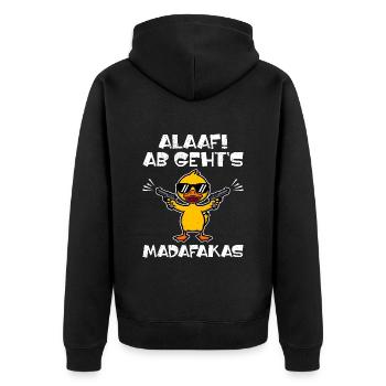 Karneval ALAAF AB GEHT'S MADAFAKAS Lustiges - Unisex Premium Bio Zip Hoodie - Schwarz - Hinten - Nico (187cm)