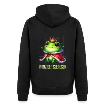 Froschkönig PRINZ DER SEEROSEN Faschings Kostüm - Unisex Premium Bio Zip Hoodie - Schwarz - Hinten - Nico (187cm)