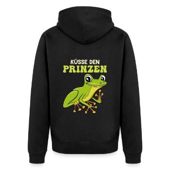 Froschkostüm KÜSS DEN PRINZEN Lustiges Faschings - Unisex Premium Bio Zip Hoodie - Schwarz - Hinten - Nico (187cm)