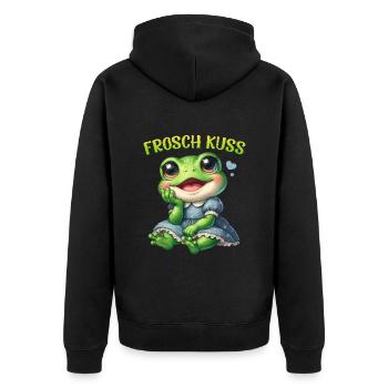 Karneval Kostüm FROSCH KUSS Lustiges Frosch - Unisex Premium Bio Zip Hoodie - Schwarz - Hinten - Nico (187cm)