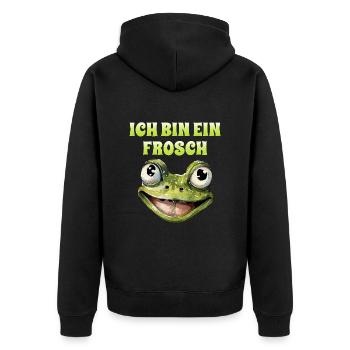 Froschkostüm ICH BIN EIN FROSCH Karneval - Unisex Premium Bio Zip Hoodie - Schwarz - Hinten - Nico (187cm)