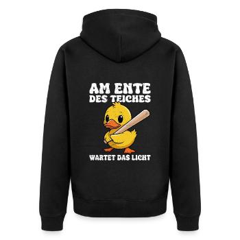Karneval Party AM ENTE DES TEICHS WARTET LICHT - Unisex Premium Bio Zip Hoodie - Schwarz - Hinten - Nico (187cm)