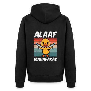 Karneval Party ALAAF MADAFAKAS Lustiges Kölner - Unisex Premium Bio Zip Hoodie - Schwarz - Hinten - Nico (187cm)