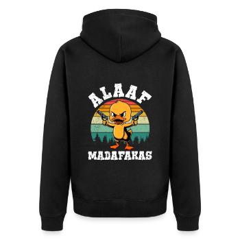 Karneval Party ALAAF MADAFAKAS Lustiges Kölner - Unisex Premium Bio Zip Hoodie - Schwarz - Hinten - Nico (187cm)