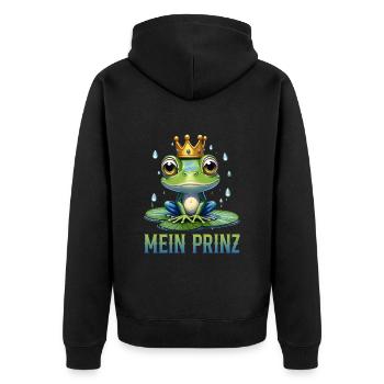 Karneval Kostüm Frosch MEIN PRINZ Lustiges - Unisex Premium Bio Zip Hoodie - Schwarz - Hinten - Nico (187cm)