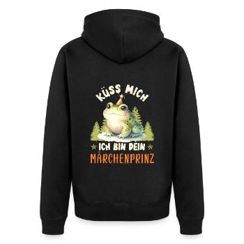 Karneval Kostüm KÜSS MICH BIN DEIN MÄRCHENPRINZ - Unisex Premium Bio Zip Hoodie - Schwarz - Hinten - Nico (187cm)