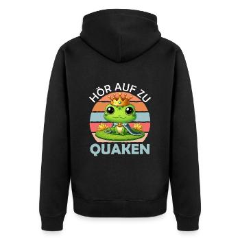 Faschings Kostüm HÖR AUF ZU QUAKEN Karneval - Unisex Premium Bio Zip Hoodie - Schwarz - Hinten - Nico (187cm)