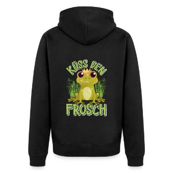 Karneval Kostüm Party KÜSS DEN FROSCH Lustiges - Unisex Premium Bio Zip Hoodie - Schwarz - Hinten - Nico (187cm)