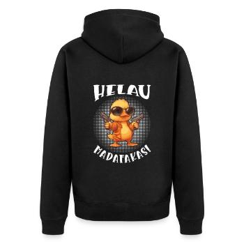 Kölner Karneval HELAU MADAFAKAS Lustiges Enten - Unisex Premium Bio Zip Hoodie - Schwarz - Hinten - Nico (187cm)