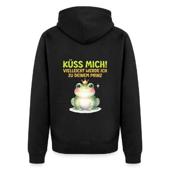 Karneval KÜSS MICH VIELLEICHT WERDE ICH ZUM PRINZ - Unisex Premium Bio Zip Hoodie - Schwarz - Hinten - Nico (187cm)