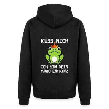 Froschkostüm KÜSS MICH ICH BIN EIN MÄRCHENPRINZ - Unisex Premium Bio Zip Hoodie - Schwarz - Hinten - Nico (187cm)