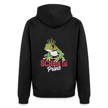 Karneval Kostüm Party SCHBIN DA PRINZ Lustiges - Unisex Premium Bio Zip Hoodie - Schwarz - Hinten - Nico (187cm)