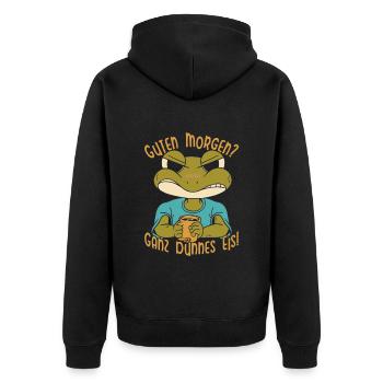 Karneval Kostüm GUTEN MORGEN? GANZ DÜNNES EIS - Unisex Premium Bio Zip Hoodie - Schwarz - Hinten - Nico (187cm)
