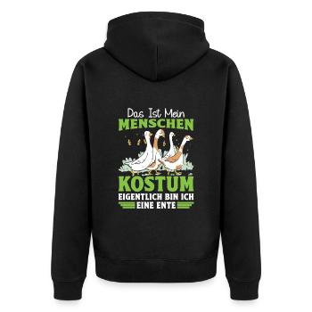 Faschingskostüm DAS IST MEIN MENSCHEN KOSTÜM - Unisex Premium Bio Zip Hoodie - Schwarz - Hinten - Nico (187cm)