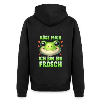Froschkönig KÜSS MICH ICH BIN EIN FROSCH Lustig - Unisex Premium Bio Zip Hoodie - Schwarz - Hinten - Nico (187cm)