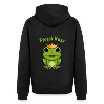 Froschkostüm FROSCH KUSS Lustiges Kostüm - Unisex Premium Bio Zip Hoodie - Schwarz - Hinten - Nico (187cm)