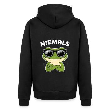Karneval Party Sturer Frosch NIEMALS Lustiges - Unisex Premium Bio Zip Hoodie - Schwarz - Hinten - Nico (187cm)