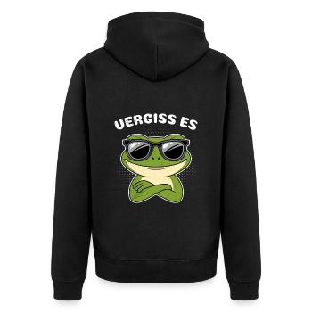 Karneval Froschkostüm VERGISS ES Lustiges - Unisex Premium Bio Zip Hoodie - Schwarz - Hinten - Nico (187cm)
