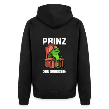 Faschings Frosch PRINZ DER SEEROSEN Lustiges - Unisex Premium Bio Zip Hoodie - Schwarz - Hinten - Nico (187cm)