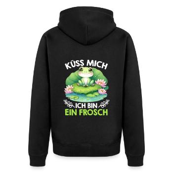 Karneval Frosch KÜSS MICH BIN EIN FROSCH Lustiges - Unisex Premium Bio Zip Hoodie - Schwarz - Hinten - Nico (187cm)