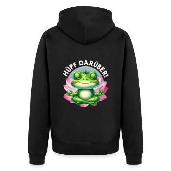 Karneval Kostüm HÜPF DARÜBER! Froschkostüm - Unisex Premium Bio Zip Hoodie - Schwarz - Hinten - Nico (187cm)