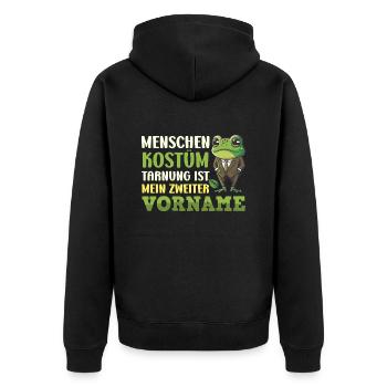 Froschkostüm MENSCHEN KOSTÜM TARNUNG MEIN VORNAME - Unisex Premium Bio Zip Hoodie - Schwarz - Hinten - Nico (187cm)
