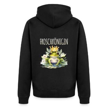 Karneval Kostüm FROSCHKÖNIGIN Lustiges Fasching - Unisex Premium Bio Zip Hoodie - Schwarz - Hinten - Nico (187cm)