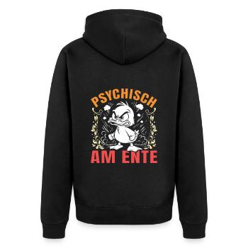 Karneval Enten PSYCHISCH AM ENTE Lustiges - Unisex Premium Bio Zip Hoodie - Schwarz - Hinten - Nico (187cm)