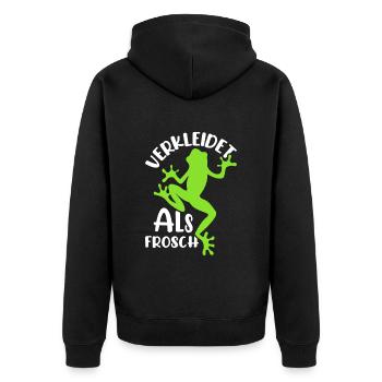 Faschingsparty VERKLEIDET ALS FROSCH Lustiges - Unisex Premium Bio Zip Hoodie - Schwarz - Hinten - Nico (187cm)