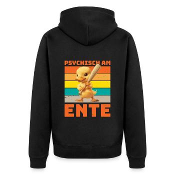 Karneval Enten PSYCHISCH AM ENTE Lustiges - Unisex Premium Bio Zip Hoodie - Schwarz - Hinten - Nico (187cm)