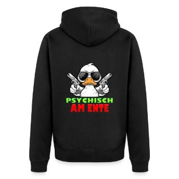 Entenkostüm PSYCHISCH AM ENTE Lustiges Karenval - Unisex Premium Bio Zip Hoodie - Schwarz - Hinten - Nico (187cm)