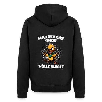 Entenkostüm MADAFAKAS CHOR KÖLLE ALAAF! Lustiges - Unisex Premium Bio Zip Hoodie - Schwarz - Hinten - Nico (187cm)