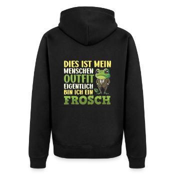 Faschings Kostüm DIES IST MEIN MENSCHEN OUTFIT - Unisex Premium Bio Zip Hoodie - Schwarz - Hinten - Nico (187cm)