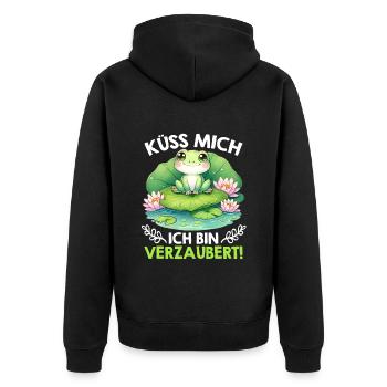 Froschkostüm KÜSS MICH ICH BIN VERZAUBERT - Unisex Premium Bio Zip Hoodie - Schwarz - Hinten - Nico (187cm)
