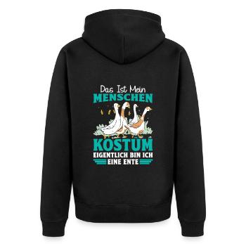 Faschingskostüm DAS IST MEIN MENSCHEN KOSTÜM - Unisex Premium Bio Zip Hoodie - Schwarz - Hinten - Nico (187cm)