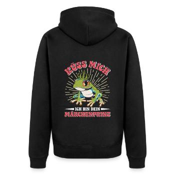 Froschkostüm KÜSS MICH BIN EIN MÄRCHENPRINZ - Unisex Premium Bio Zip Hoodie - Schwarz - Hinten - Nico (187cm)