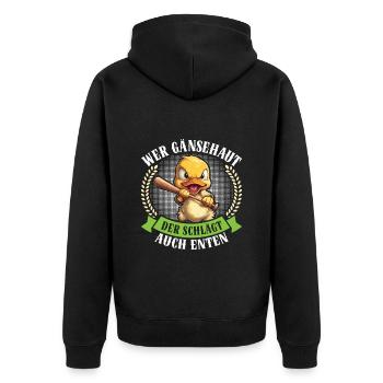 Karneval Party WER GÄNSEHAUT DER SCHLÄGT AUCH - Unisex Premium Bio Zip Hoodie - Schwarz - Hinten - Nico (187cm)