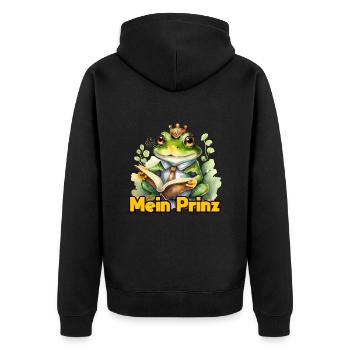 Froschkostüm Karneval MEIN PRINZ Lustiges - Unisex Premium Bio Zip Hoodie - Schwarz - Hinten - Nico (187cm)