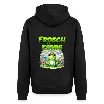 FROSCHKÖNIG Lustiges Karneval Frosch Kostüm - Unisex Premium Bio Zip Hoodie - Schwarz - Hinten - Nico (187cm)