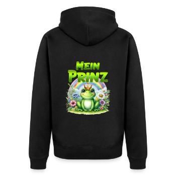 Froschkostüm Karneval MEIN PRINZ Lustiges - Unisex Premium Bio Zip Hoodie - Schwarz - Hinten - Nico (187cm)