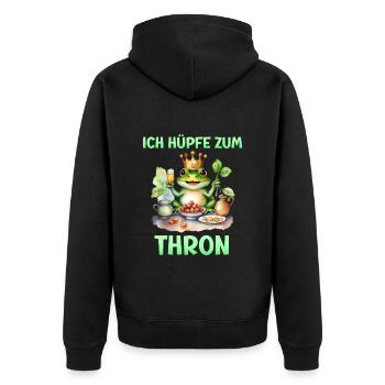 Froschkostüm ICH HÜPFE ZUM THRON Lustiges - Unisex Premium Bio Zip Hoodie - Schwarz - Hinten - Nico (187cm)